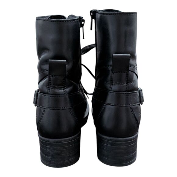 Taos Womens Crave Boot Size 7 Black Moto Biker Lace Up Lug Sole Leather Combat - Picture 4 of 9
